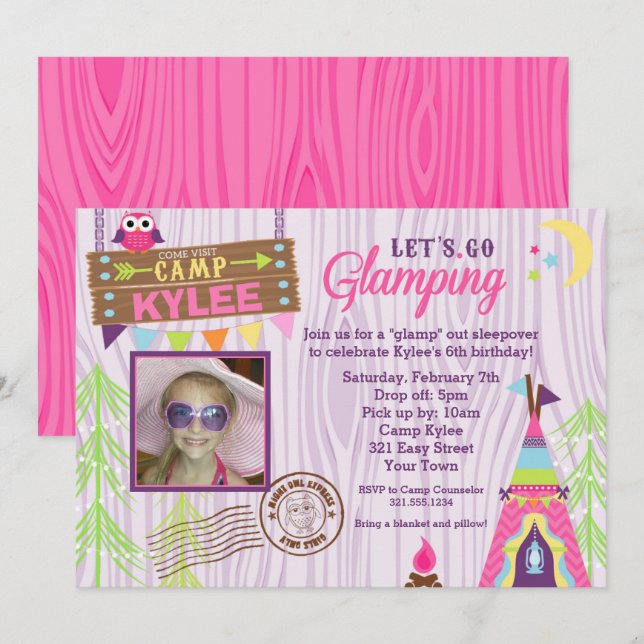 Glamping Cumpleaños Party Invitación (Anverso / Reverso)