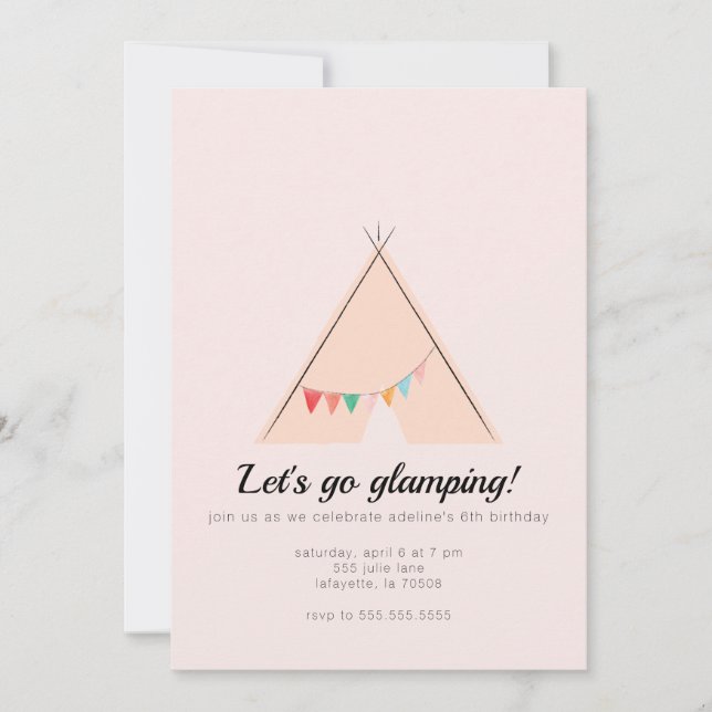Glamping Cumpleaños Party Invitación (Anverso)