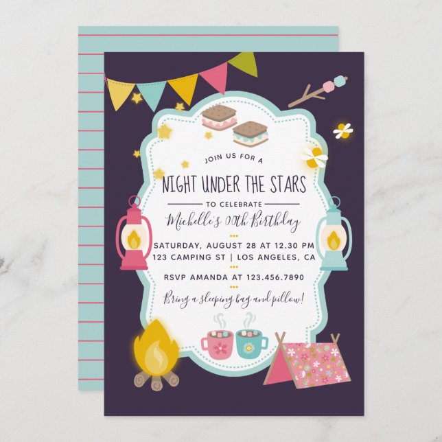 Glamping Cumpleaños Party Invitación (Anverso / Reverso)