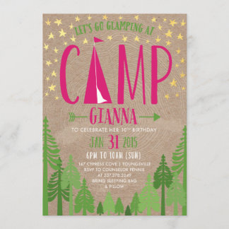 Glamping Cumpleaños Party Invitación a Pennie