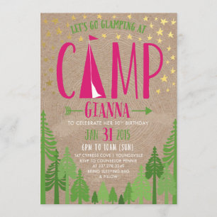 Glamping Cumpleaños Party Invitación a Pennie