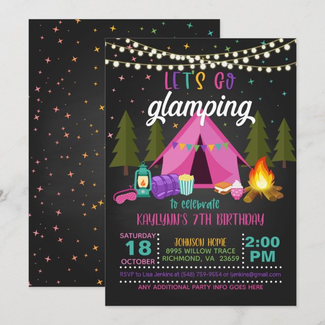 Glamping Invitación de cumpleaños (Anverso / Reverso)