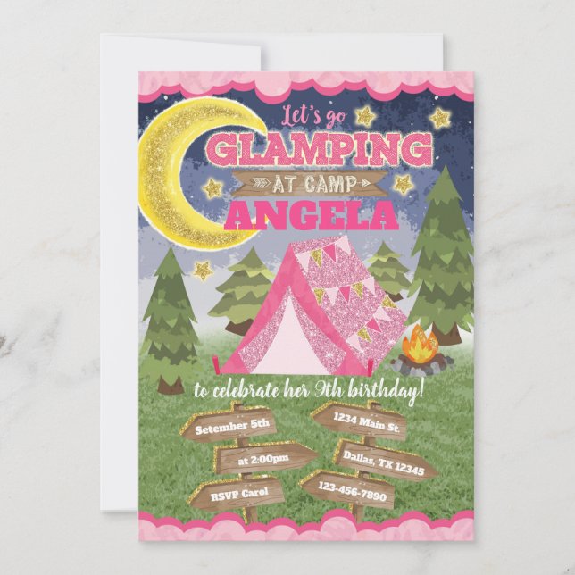 Glamping Invitación de cumpleaños Invitación a la  (Anverso)
