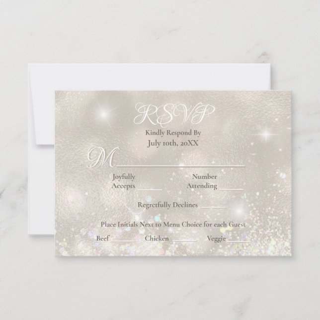 Glamurosa Boda de Lujo Purpurina de Champagne RSVP (Anverso)
