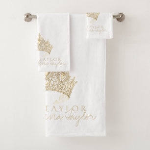 Glamurosa toalla de baño personalizada de oro blan