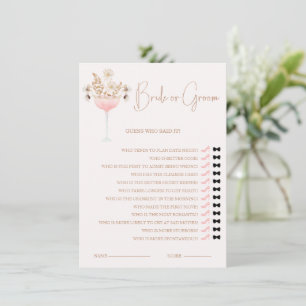 Glass Beige Wildflowers Bride o Groom Game Card