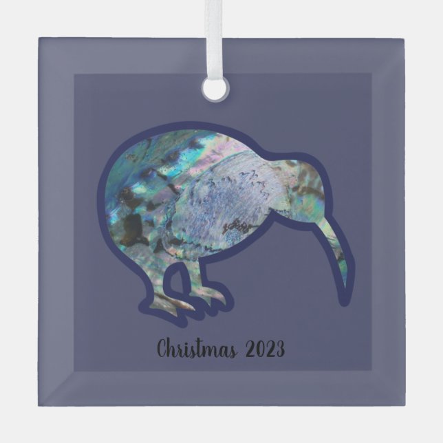Glass cuadrado Pāua Kiwi Bird Xmas Decoración (Anverso)