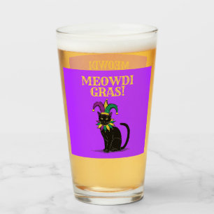 Glass de Gato Mardi Gras, divertida pintura Meowdi