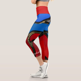 Glass rojo y azul manchado Nombre Capri Leggings