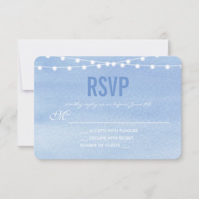 Glaucous Blue Watercolor String Lights RSVP (Anverso)