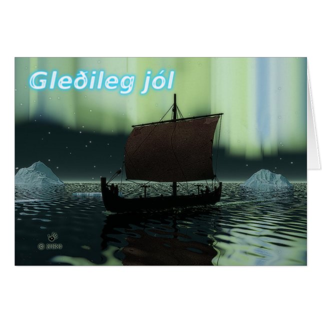 Gleðileg Jól - Buque Viking Y Luces Del Norte (Anverso (Horizontal))