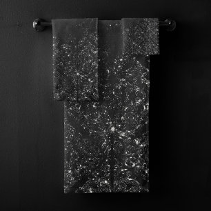 Glimmery Onyx Grunge Silvery Black Glam Damask