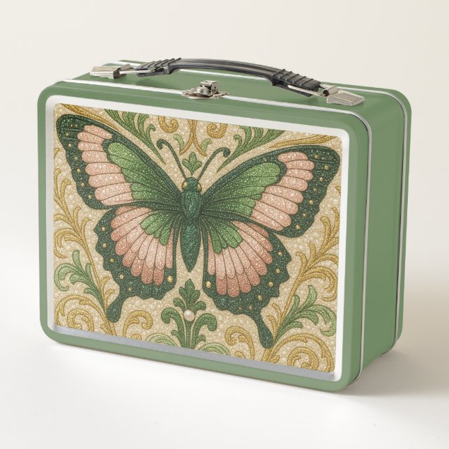 Glinda Butterfly Metal Lunchbox Pink & Green (Anverso)