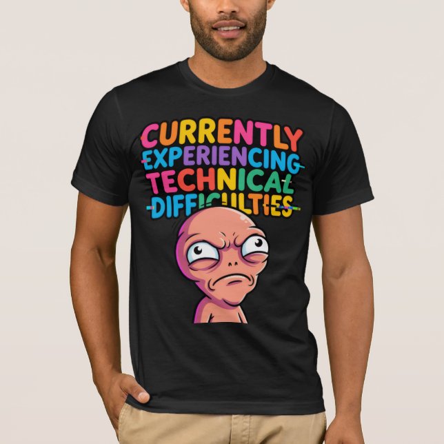 Glitch Alien Tech Difficulties Tee — Camiseta Geek (Anverso)