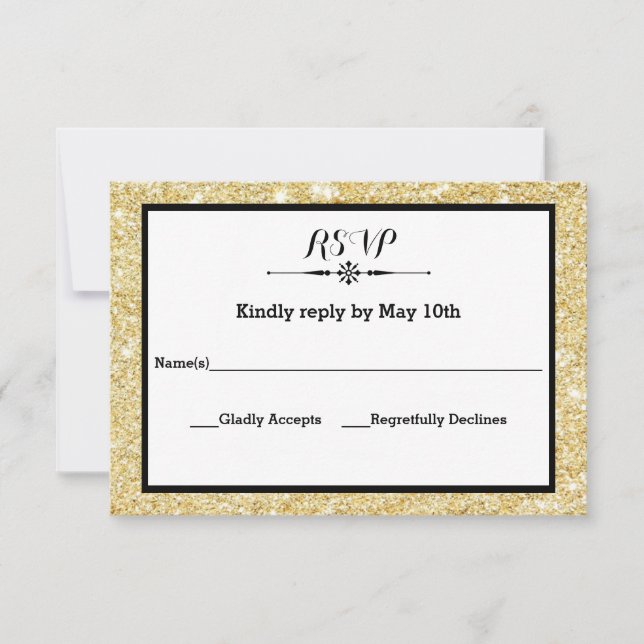 Glitter de oro y marco negro - Tarjeta de respuest (Anverso)