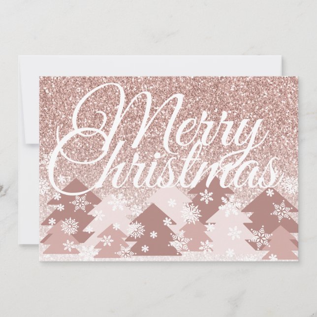 Glitter de Rosa Claro Feliz Navidad Árboles Rosado (Anverso)