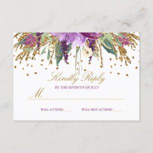 Glitter Floral Amethyst Brillante RSVP de Boda