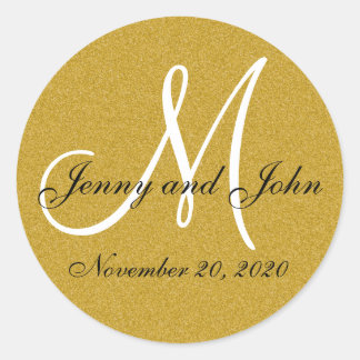 Glitter Gold Wedding Monograma Sello adhesivo