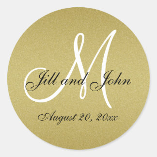 Glitter Gold Wedding Monograma Sello adhesivo