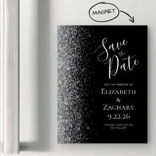 Glitter Plateado Negro Magnético Save the Date