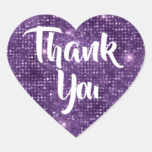 Glitter Púrpura Gracias Corazón Pegatina (Anverso)