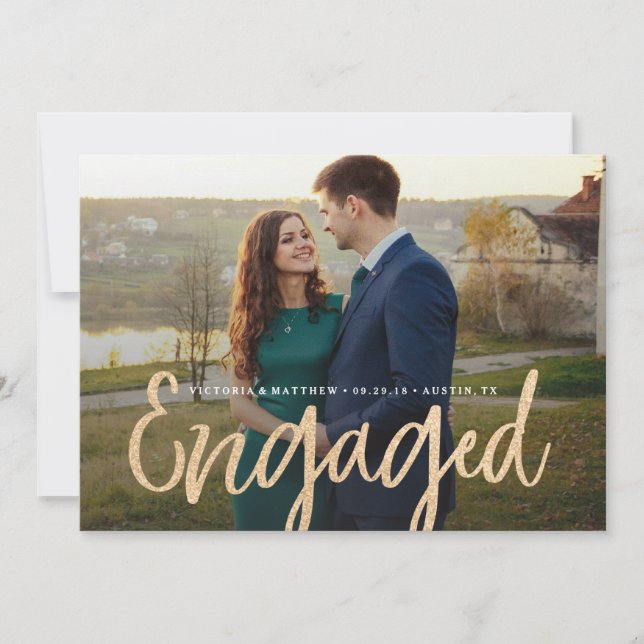 Glittering Gold Engagement Foto Invitación (Anverso)