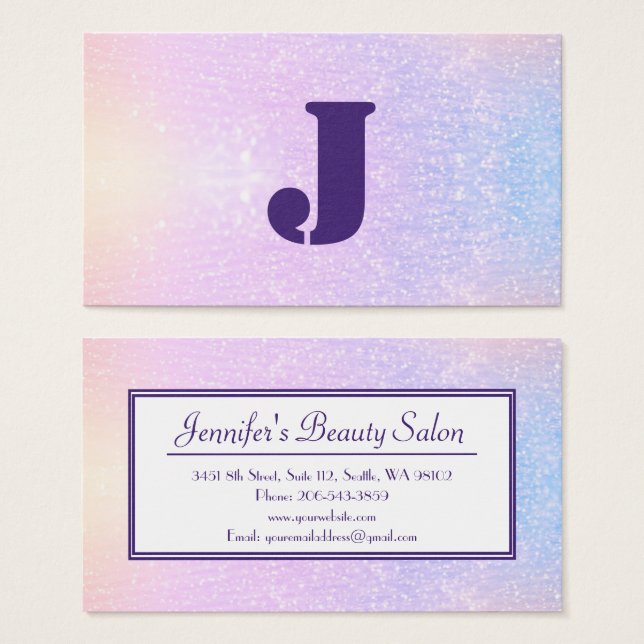 Glittering Gradient Beauty Salon Business Card (Anverso y reverso)