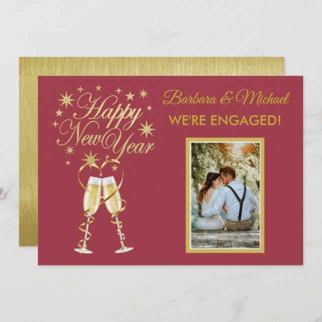 Glittering New Years Engagement Gold Red Anuncio (Anverso / Reverso)