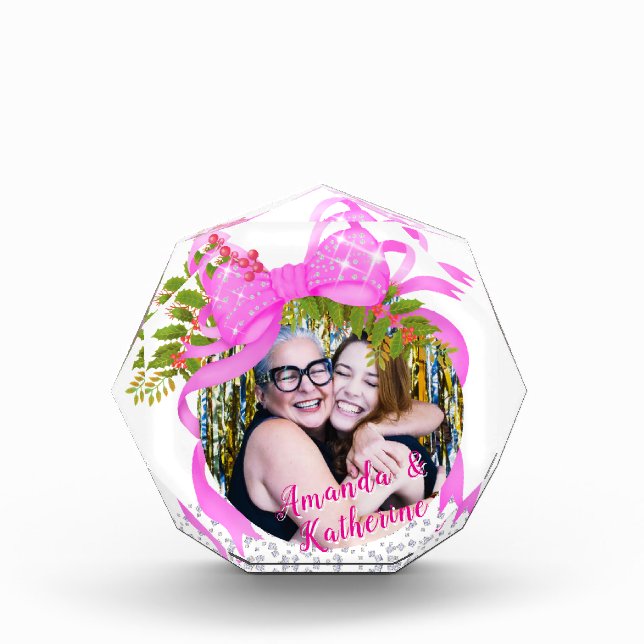 Glittering Pink Ribbon Navidad Foto (Anverso)