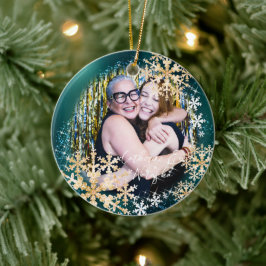 Glittering Snow Flakes Foto Ornamento Verde