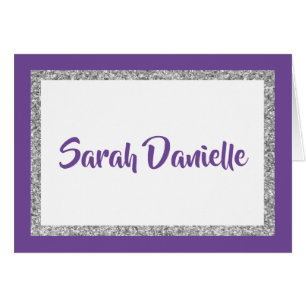 Glittery Purple and Silver Personalized Note Card