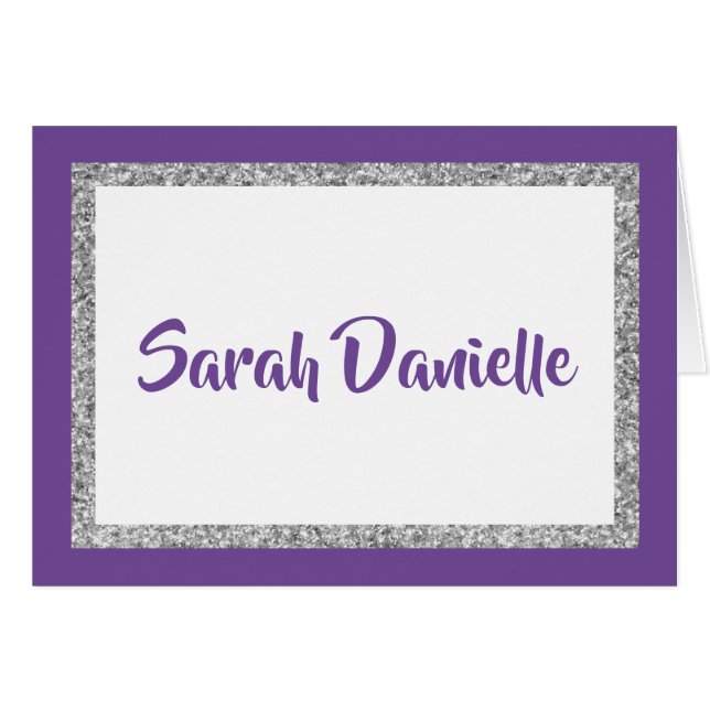 Glittery Purple and Silver Personalized Note Card (Anverso (Horizontal))