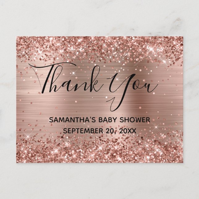 Glittery Rose Gold Foil Tarjeta de Agradecimiento  (Anverso)