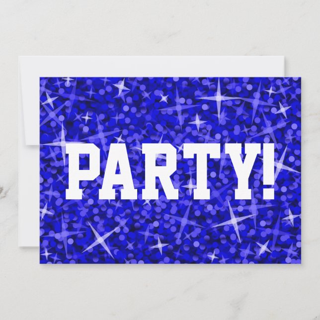 Glitz azul oscuro 'Fiesta!' invitación texto blanc (Anverso)