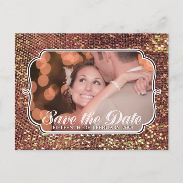 Glitz Glam Gold Salva la Fecha Tarjeta Postal de F (Anverso)