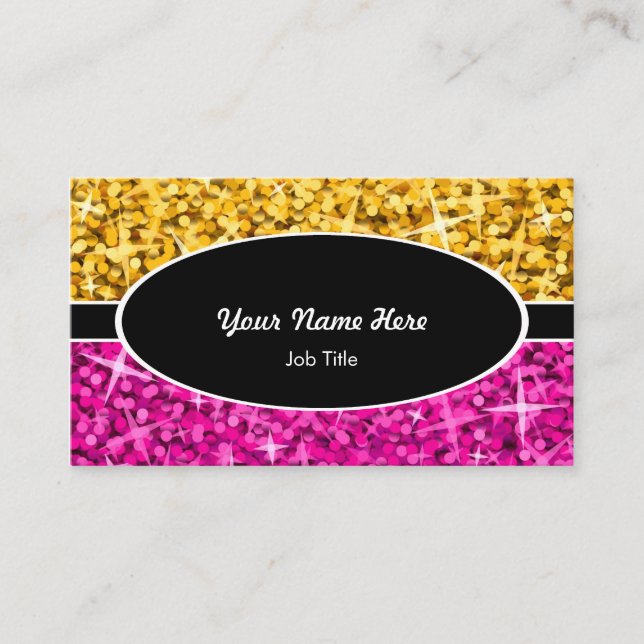 Glitz tarjeta de visita oval negra rosada del (Anverso)