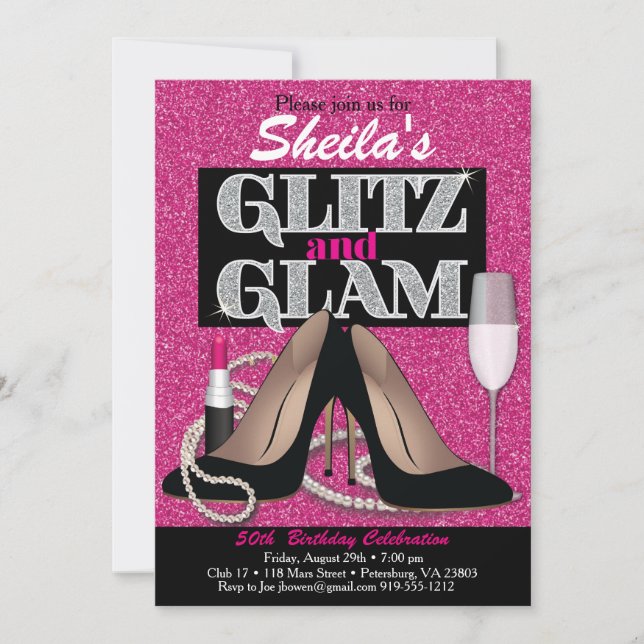 Glitz y glamurosa invitación al cumpleaños (Anverso)
