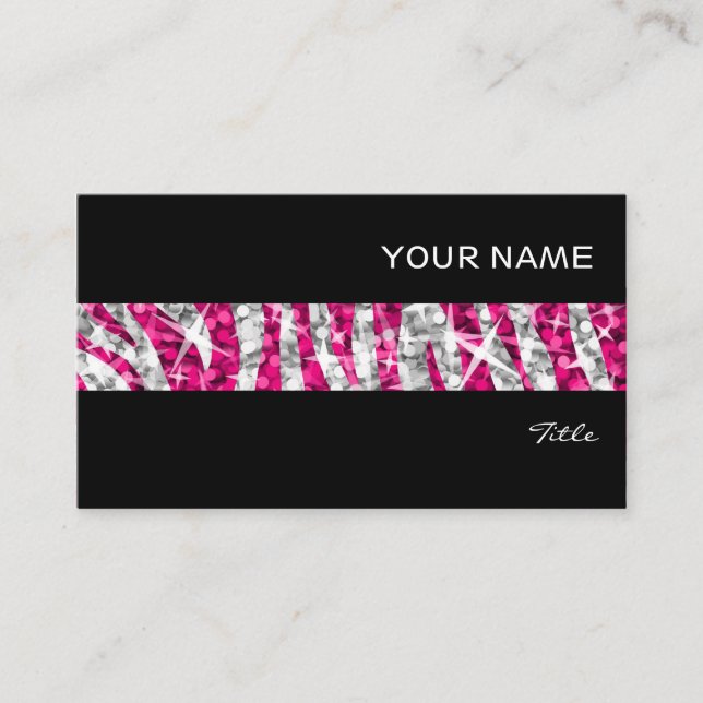 Glitz Zebra banda rosa tarjeta de negocios negro (Anverso)