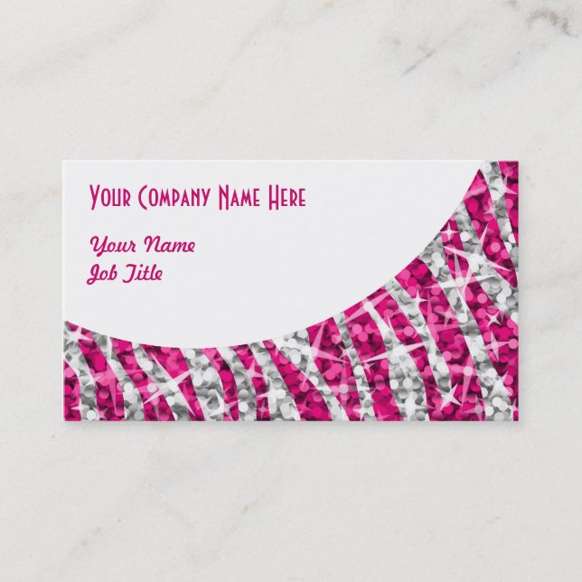 Glitz Zebra Curva blanca rosa tarjeta de visita (Anverso)