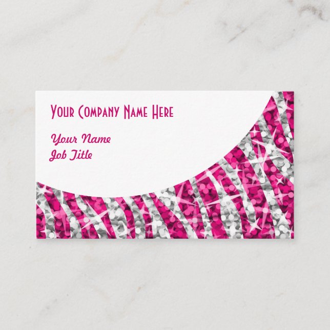 Glitz Zebra Curva blanca rosa tarjeta de visita (Anverso)