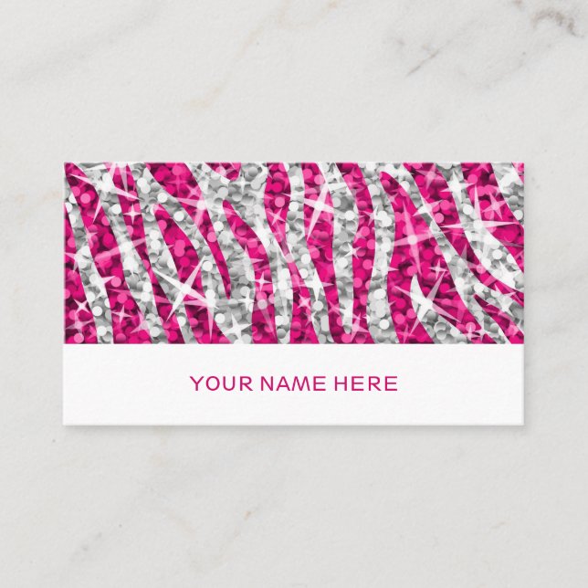 Glitz Zebra Pink tarjeta de visita blanca (Anverso)