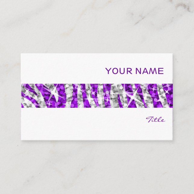 Glitz Zebra Purple stripe tarjeta de visita blanco (Anverso)