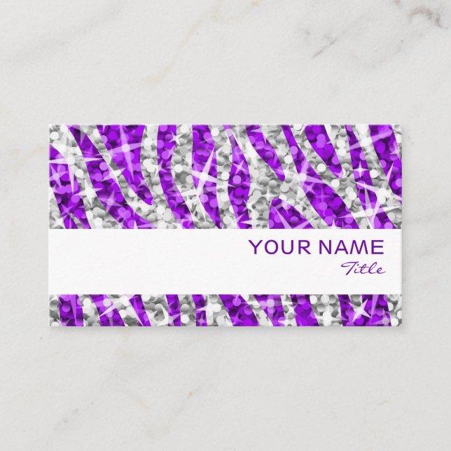 Glitz Zebra Purple tarjeta de negocios raya blanca (Anverso)