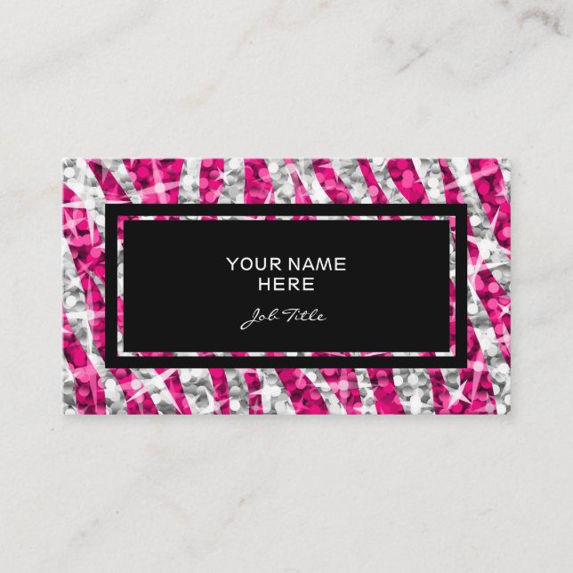Glitz Zebra Rectángulo rosa tarjeta de negocios ne (Anverso)