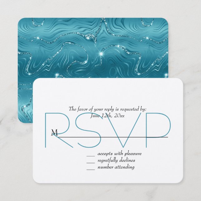 Glitzy Aqua Blue RSVP (Anverso / Reverso)