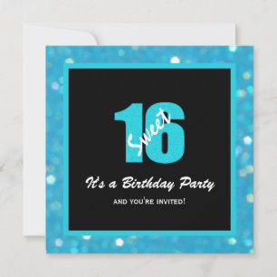 Glitzy Blue Black Sweet 16 invitaciones para fiest