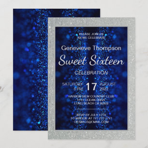 Glitzy Blue Sweet Dieciséis invitaciones para fies