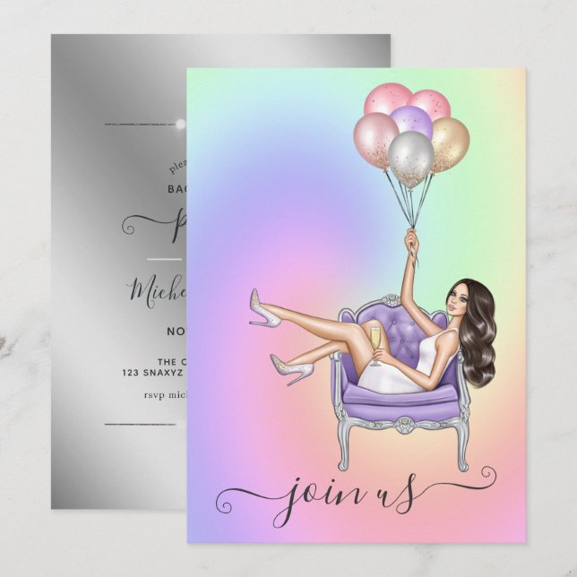 Glitzy Fashionista Bachelorette Party Invitación (Anverso / Reverso)