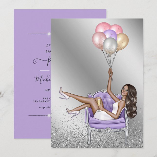 Glitzy Fashionista Bachelorette Party Invitación (Anverso / Reverso)
