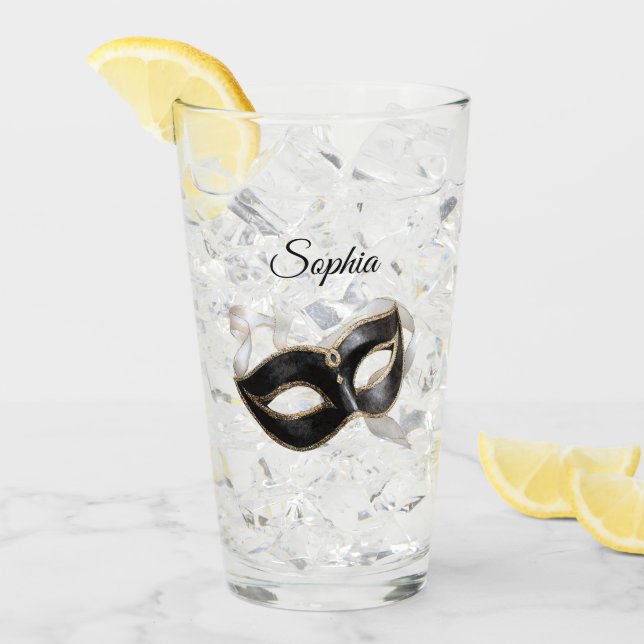 Glitzy Gold Silver New Year Black Mask (Anverso (hielo))